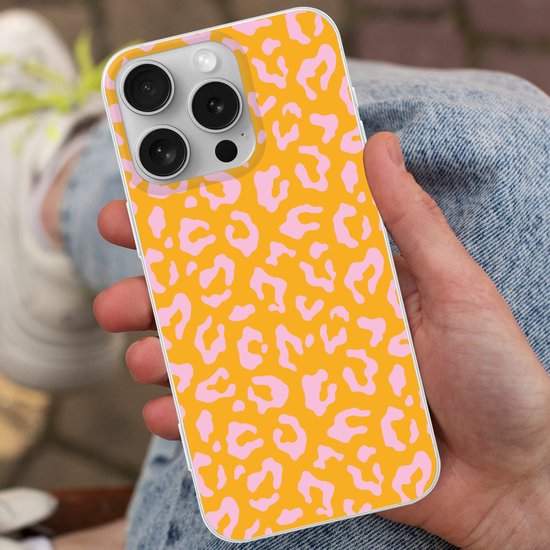 Coque de téléphone compatible avec Apple iPhone 16 Pro - Imprimé léopard - Oranje - Rose - Imprimé animal - Siliconen Coque de téléphone Coque de téléphone