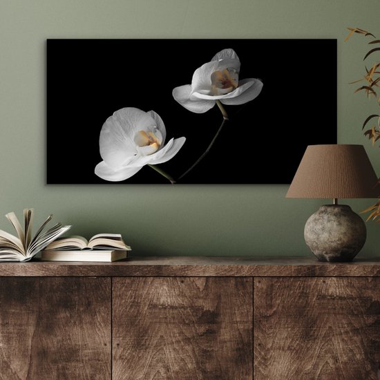 Décoration murale Métal - Peinture Aluminium Industriel - Orchidée - Fleurs - Zwart - Wit - Nature morte - 80x40 cm - Dibond - Photo sur aluminium - Décoration murale industrielle - Pour le salon/chambre
