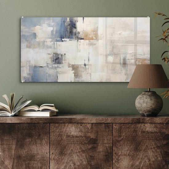 MuchoWow® Glasschilderij 80x40 cm - Schilderij acrylglas - Aquarel - Abstract - Kunst - Foto op glas - Muurdecoratie woonkamer - Wanddecoratie slaapkamer - Schilderijen