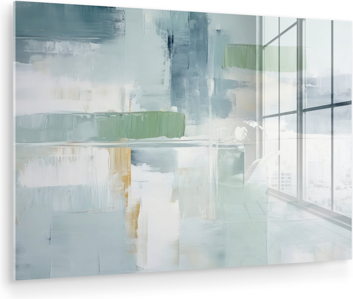 MuchoWow® Glasschilderij 120x80 cm - Schilderij acrylglas - Verf - Moderne kunst - Abstract - Grijs - Foto op glas - Muurdecoratie woonkamer - Wanddecoratie slaapkamer - Schilderijen