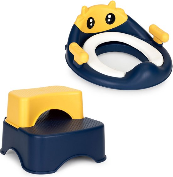 Vautvis Kindertoiletbril Met Trap, Zindelijkheidstraining Toiletbril Trainer, Toiletbril Voor Kinderen, Toiletladder Voor Kinderen, In Hoogte Verstelbaar En Opvouwbaar, Antislip Met Spatbescherming