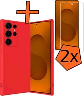 Hoes - Met 2x Screenprotector - Geschikt voor Samsung Galaxy S25 Ultra - Sterk & Shockproof - Back Cover - Siliconen Case - Telefoon Hoes - Rood