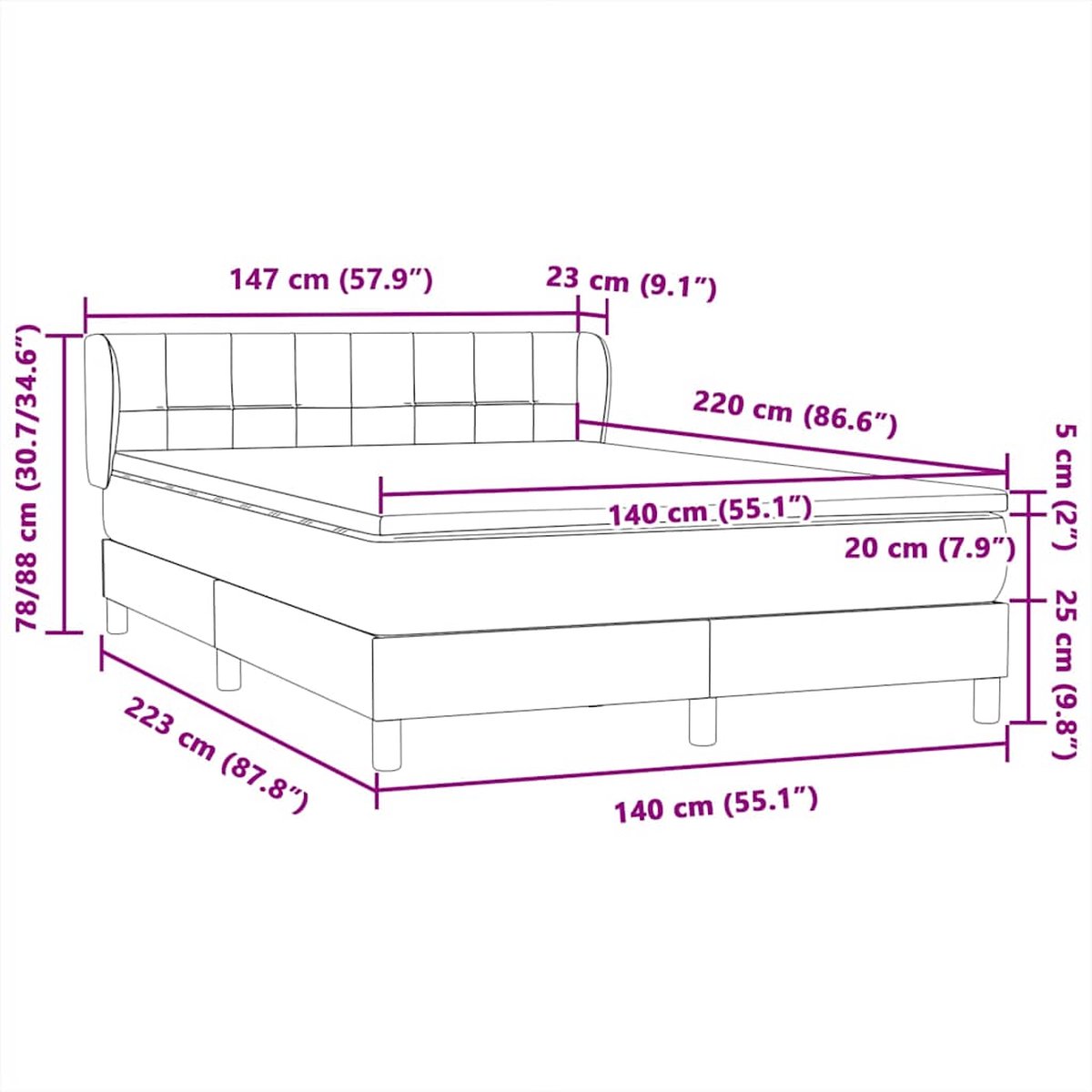vidaXL - Boxspring - met - matras - fluweel - donkergrijs - 140x220 - cm