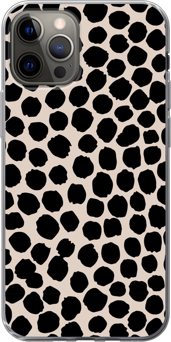 Telefoonhoesje Geschikt voor iPhone 13 Pro hoesje - Stippen - Zwart - Beige - Siliconen Telefoonhoesje Telefoonhoesje