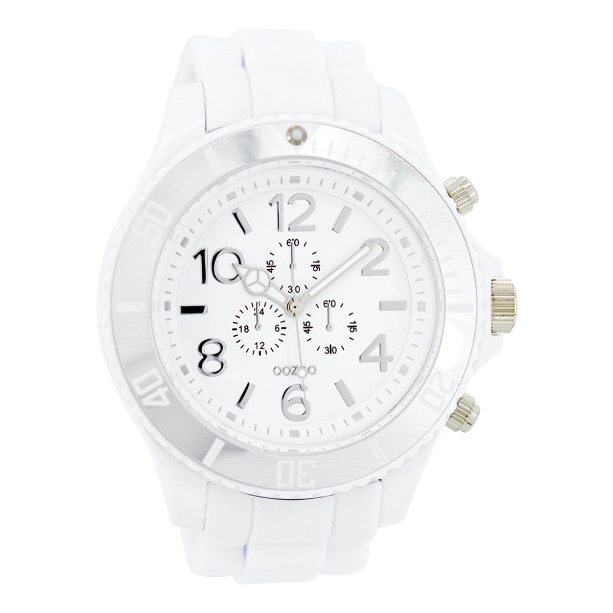 OOZOO Timepieces - Zilverkleurige horloge met witte rubber band - C4820