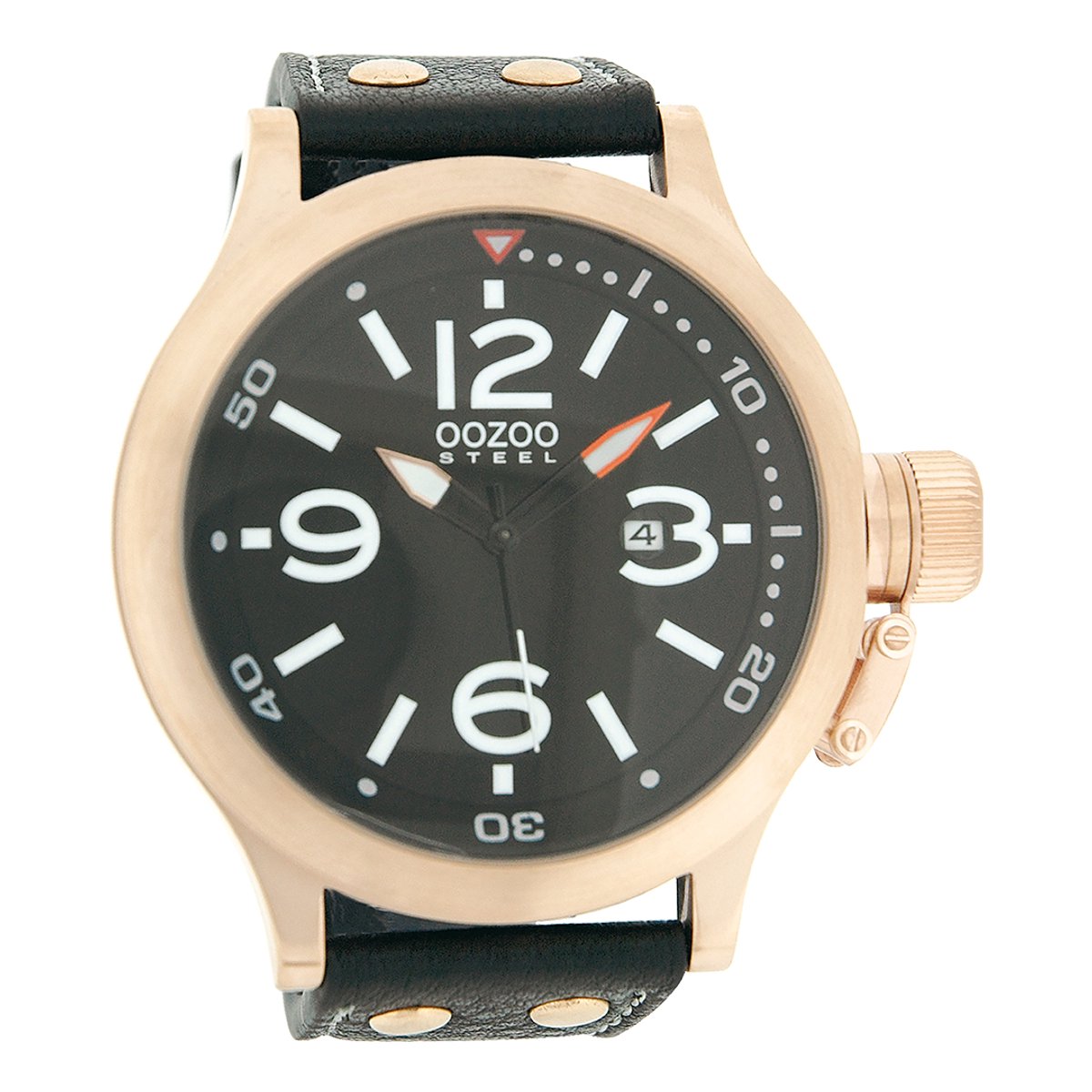 OOZOO Timepieces - Rosé goudkleurige horloge met zwarte leren band - OS045
