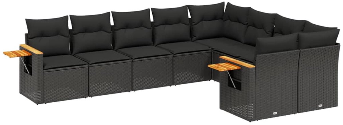 The Living Store 9-delige Loungeset met kussens poly rattan zwart - Loungeset - Tuinset - Lounge Set - Buitendecoratie - Outdoor Furniture