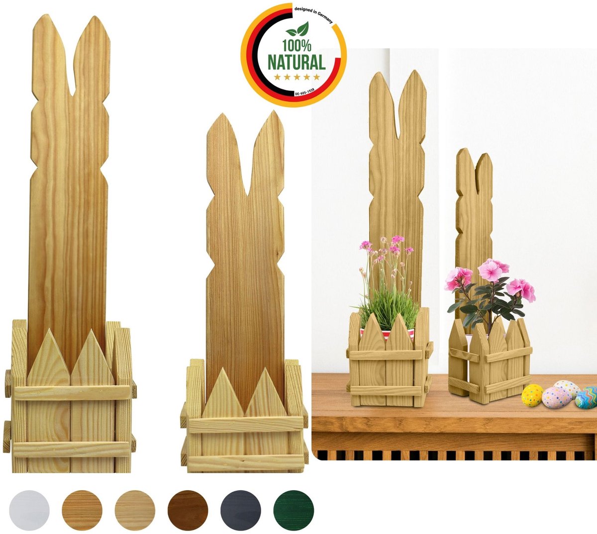 2er SET Paasdeco Haas van Hout Natuur 40 en 50 cm Hoog Deko Figuur Pasen Lente-deco 