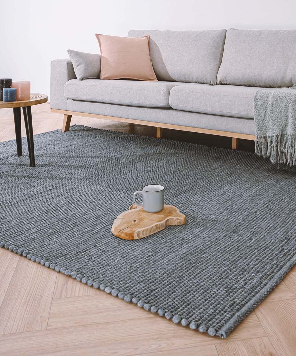 Wollen vloerkleed - Lett staalblauw 140x200