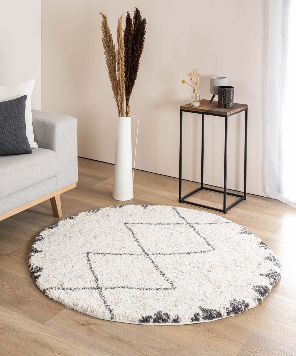 Rond hoogpolig vloerkleed berber Artisan - wit/grijs 240 cm