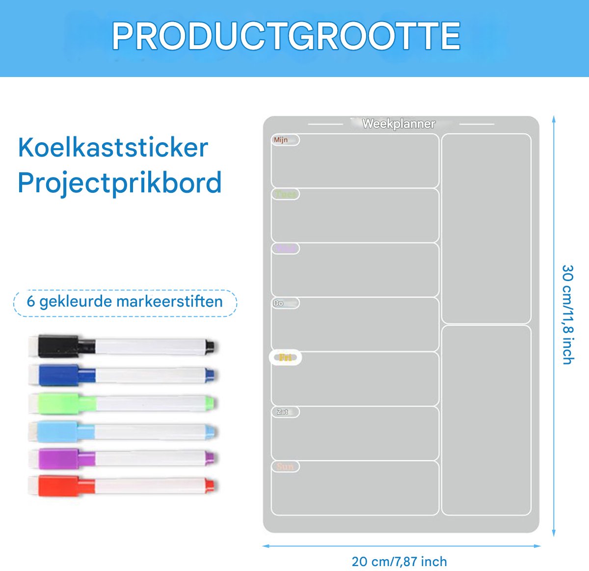 Acryl Magnetisch Menu Bord voor Keuken - Acryl Weekkalender voor Koelkast - Acryl Whiteboard voor Koelkast - met 6 Magnetische Uitwisbare Markers - 20x30cm — cadeau in Kookcadeaus - foto 6