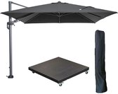 Bol.com Garden Impressions Hawaii zweefparasol 300x300 cm carbon black / zwart met 90kg verrijdbare parasolvoet en parasolhoes aanbieding