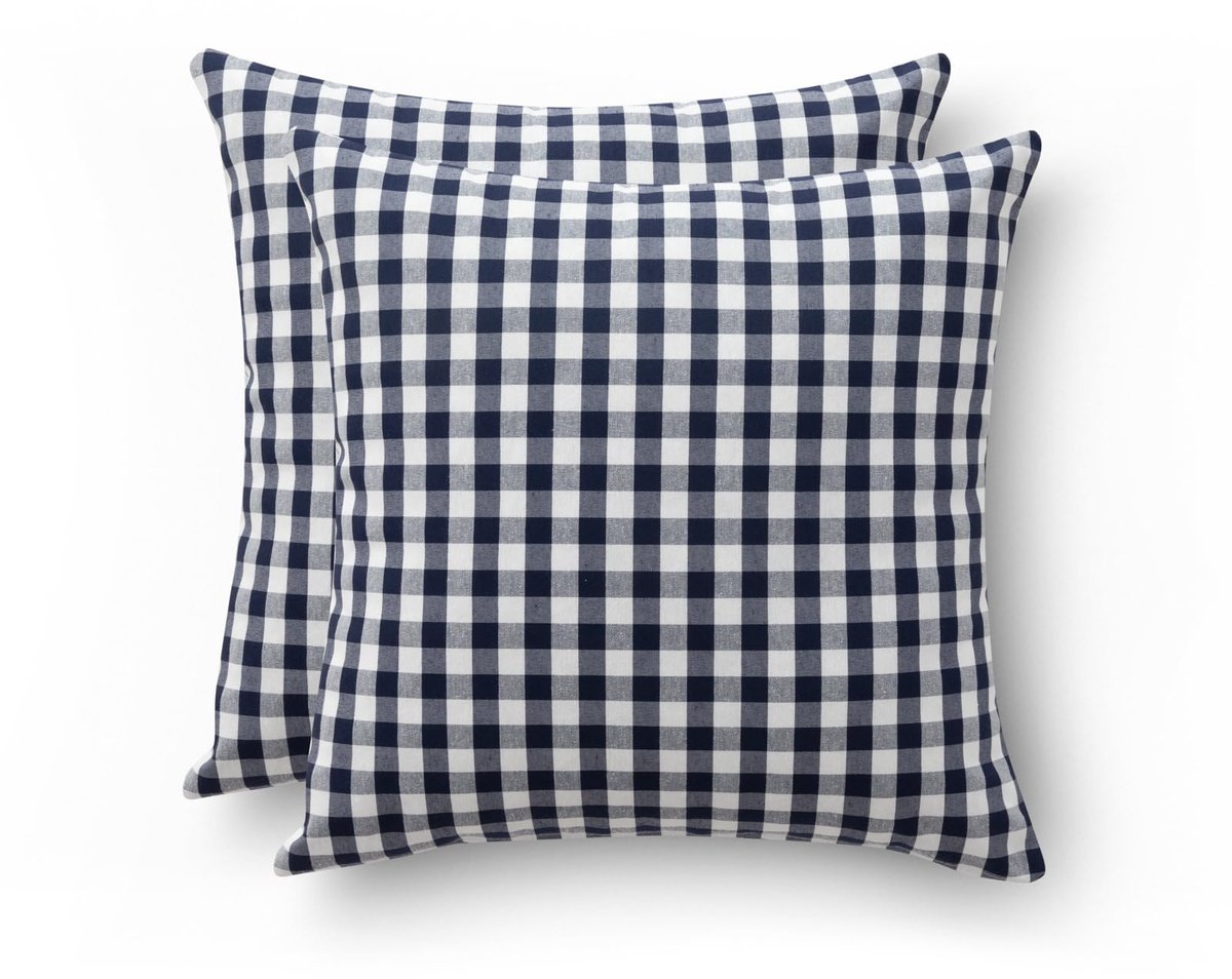 My Ninki ® Set van 2 Elegante Kussenhoezen met Klassiek Geruit Design voor Binnen en Buiten blauw