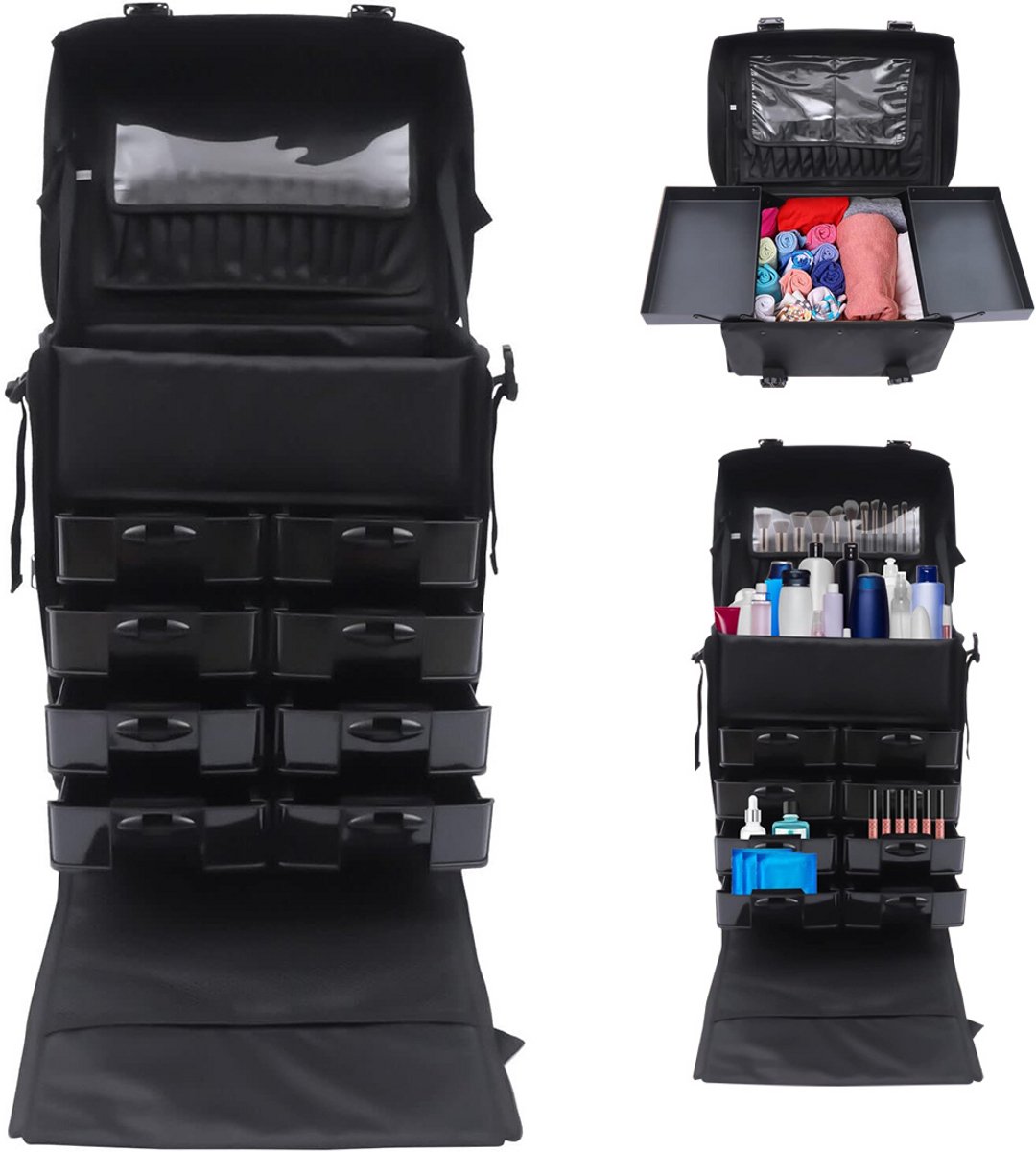 ApexArte® Kapperskoffer - Kapperstas - Visagie - Cosmetica Organizer - Zwart