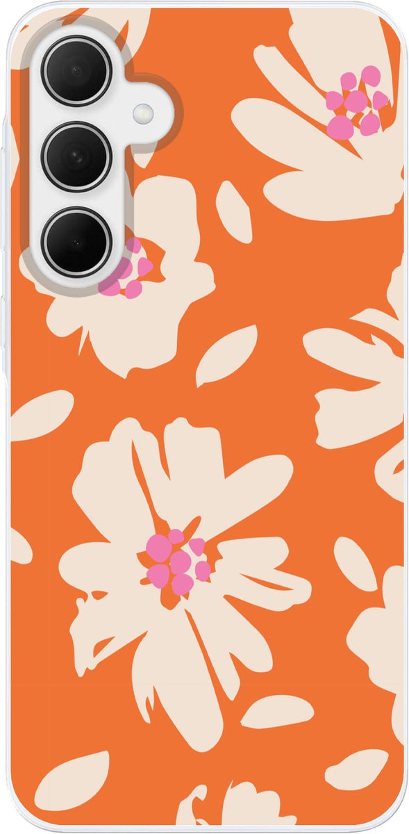 Telefoonhoesje Geschikt voor Samsung Galaxy A36 hoesje - Bloemen - Oranje - Beige - Roze - Abstract - Siliconen Telefoonhoesje Telefoonhoesje