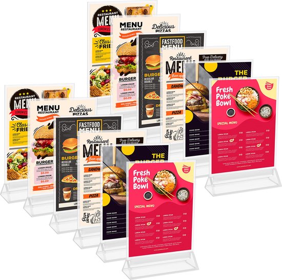 Foto: Kurtzy a6 bord houder 12 pak l11 x h19 5 cm helder plastic dubbelzijdige verticale tafel display houders restaurant menu kaart fotolijst advertentie poster standaard