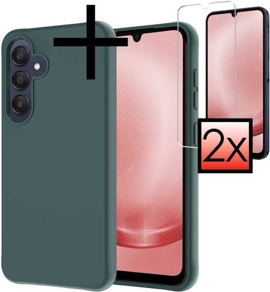 Coque arrière en Siliconen pour Samsung A26 avec 2 films de protection d'écran - Vert foncé