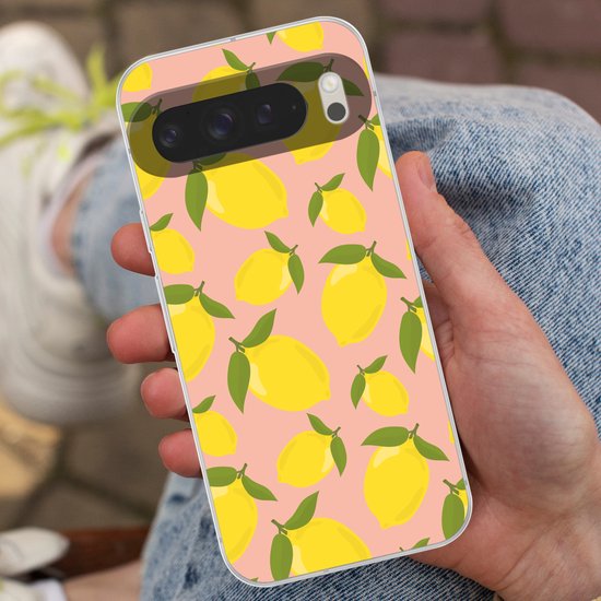 Coque de téléphone compatible avec Google Pixel 9 Pro XL - Citrons - Jaune - Rose - Motif - Fruits - Coque en Siliconen