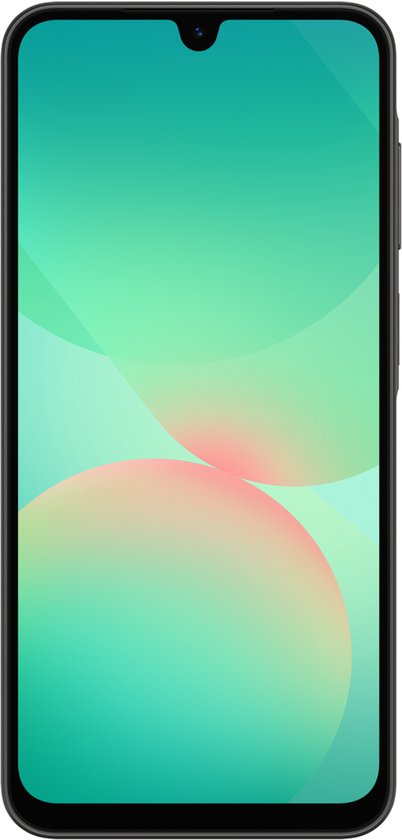 Galaxy A26 5G in zwart, vooraanzicht.