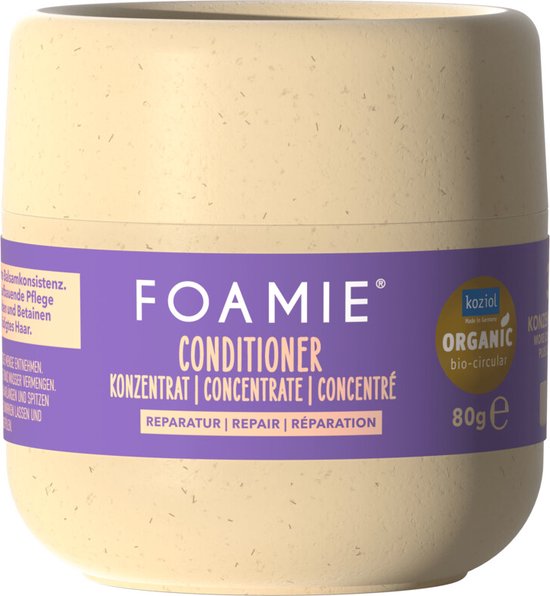 FOAMIE Conditioner Concentraat 80g, biologisch afbreekbaar, paarse band met tekst.