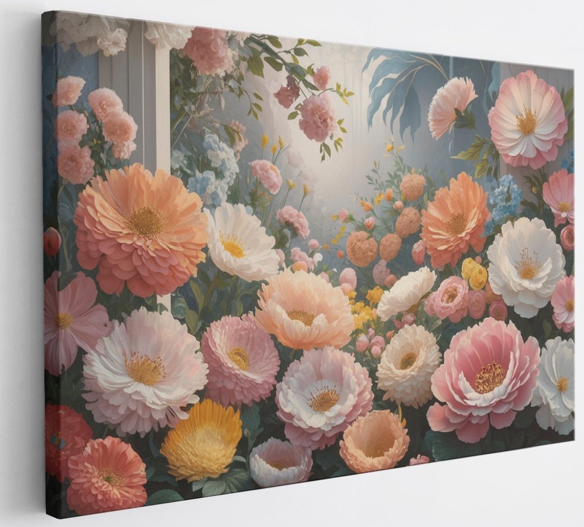 Saammp Canvas Schilderij - Bloementuin - Abstract - 90x60 - Foto op canvas - Wanddecoratie - Muurdecoratie Woonkamer - Slaapkamer decoratie - Canvas Print Multicolor