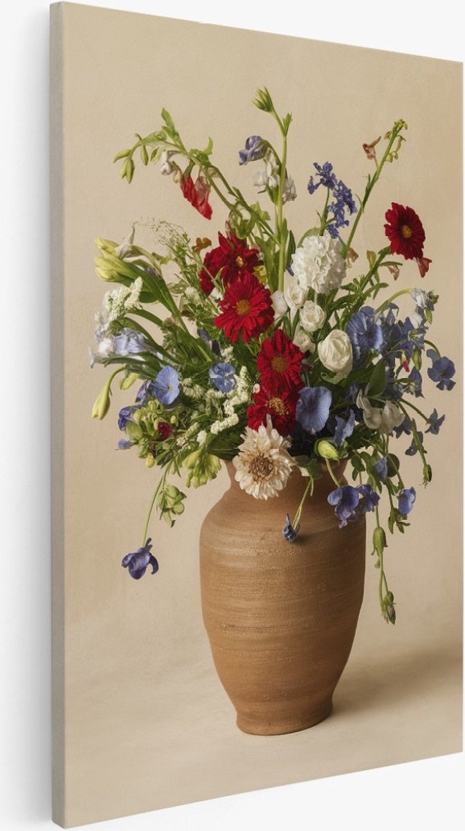 Saammp Canvas Schilderij - Natuur - Vaas vol met bloemen - 20x30 - Foto op canvas - Wanddecoratie - Muurdecoratie Woonkamer - Kantoor Decoratie Multicolor