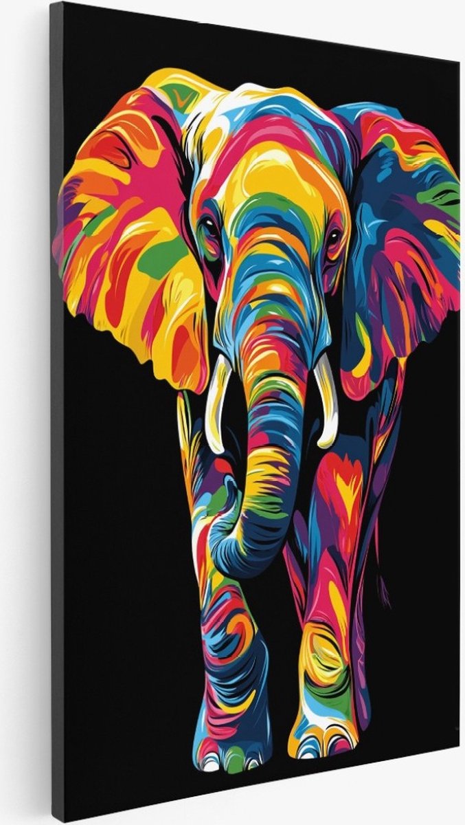 Saammp Canvas Schilderij - olifant - Dieren - Abstract - 30x40 - Foto op canvas - Wanddecoratie - Muurdecoratie Woonkamer - Slaapkamer decoratie - Canvas Print Multicolor