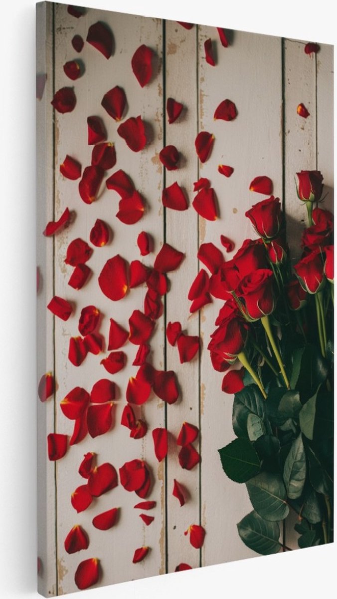 Saammp Canvas Schilderij - rode rozen met roze blaadjes - Abstract - Natuur - Bloemen - 40x60 - Foto op canvas - Wanddecoratie - Muurdecoratie Woonkamer - Kantoor Decoratie Multicolor