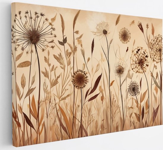 Saammp Canvas Schilderij - Vintage Bloemen - Natuur -Abstract - 70x50 - Foto op canvas - Wanddecoratie - Muurdecoratie Woonkamer - Kantoor Decoratie