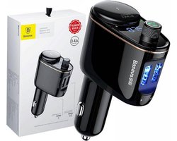 Baseus Bluetooth Muziek FM Transmitter Autolader 2x USB 3.4A Zwart
