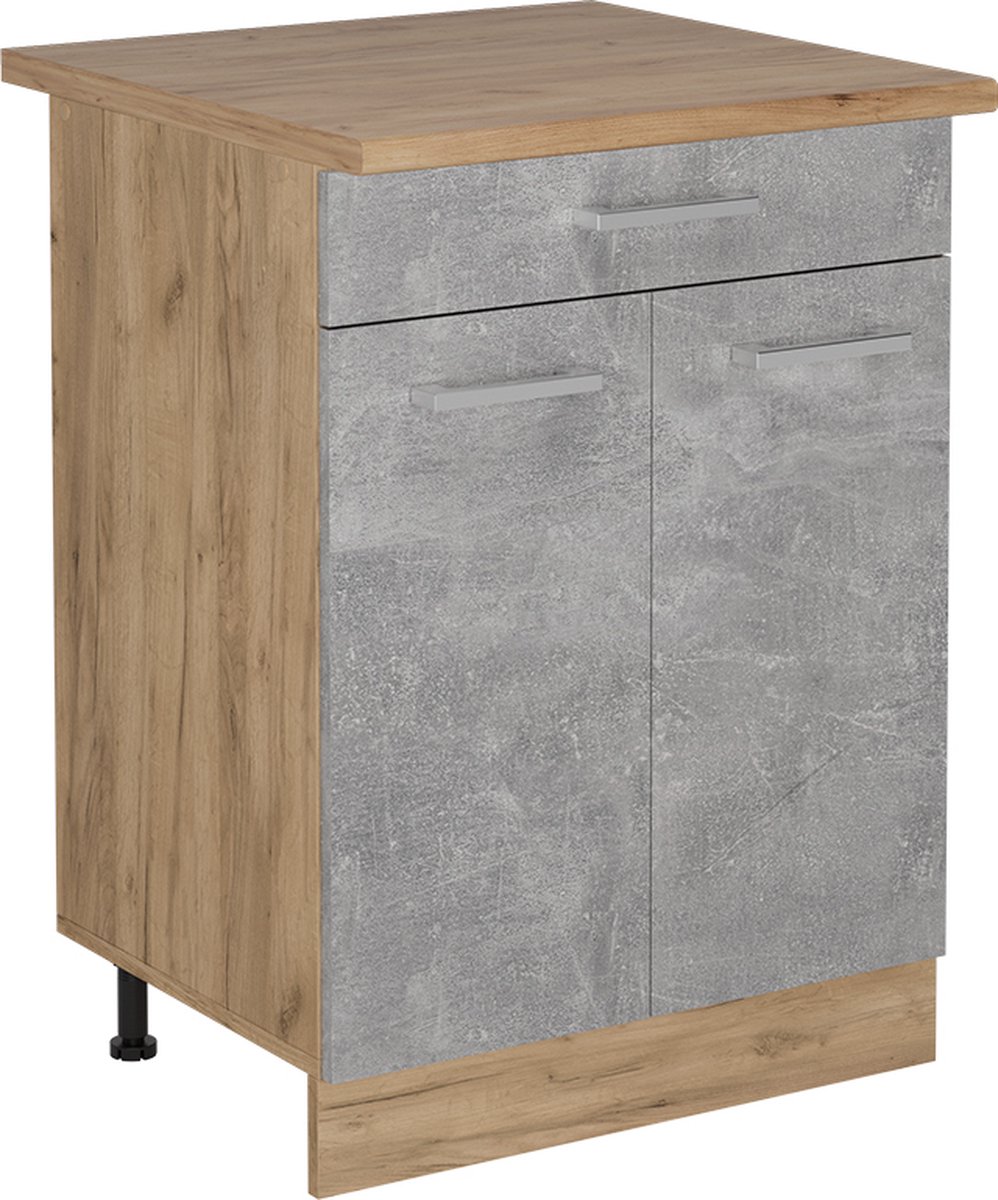 Vicco R-Line Keukenonderkast – 60 cm met lade, WB Eik Beton Beton/Goudkleurig Eiken