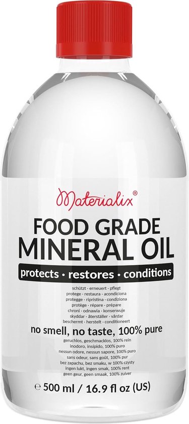 Huile minérale Materialix pour Planches à découper en bois et en Bamboe - Qualité alimentaire - 500 ml