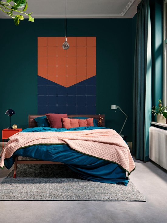 IXXI Color blocking - Orange Blue, Allon Dery - 80 x 100 cm - Support de suspension gratuit - Grande décoration murale et posters - Design graphique, Géométrique