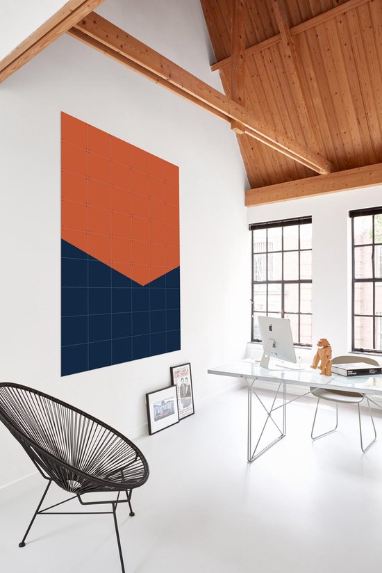 IXXI Color blocking - Orange Blue, Allon Dery - 80 x 100 cm - Support de suspension gratuit - Grande décoration murale et posters - Design graphique, Géométrique