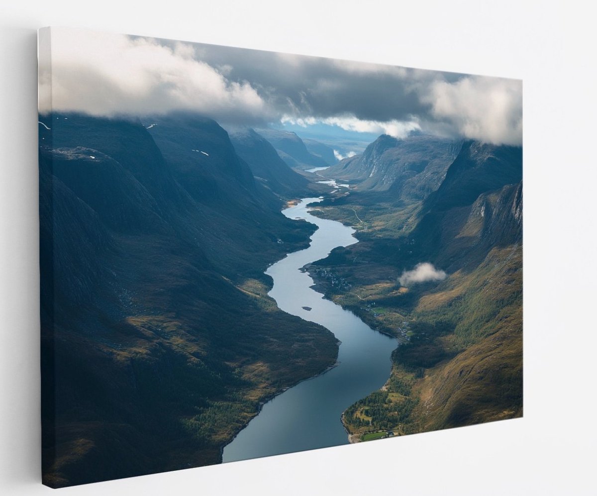 Saammp Canvas Schilderij - Natuur - fjorden - noorwegen - Bergachtig landschap - 45x30 - Foto op canvas - Wanddecoratie - Muurdecoratie Woonkamer - Slaapkamer decoratie - Canvas Print Multicolor