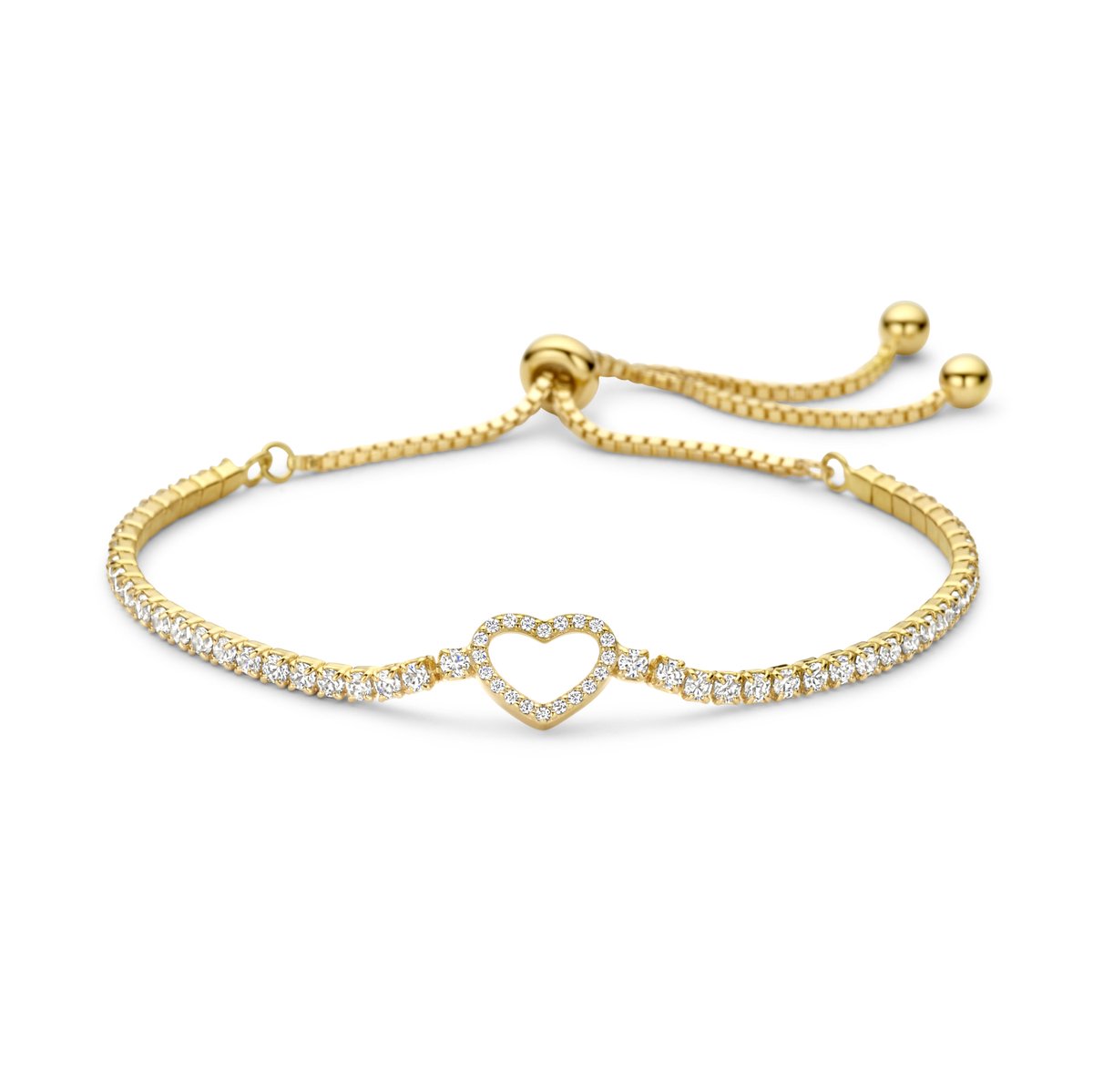 New Bling - 9NB-1561 - zilveren armband verstelbaar met hart - 925 sterling silver - gold plated