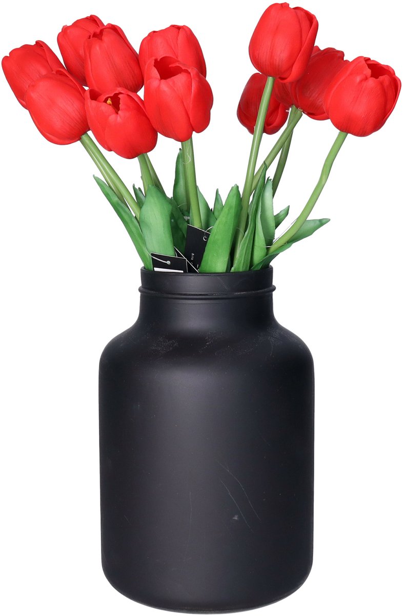Countryfield Kunstbloemen boeket Tulp Tulipa - 12x - 44 cm - rood - Real Touch - kunst zijdebloemen