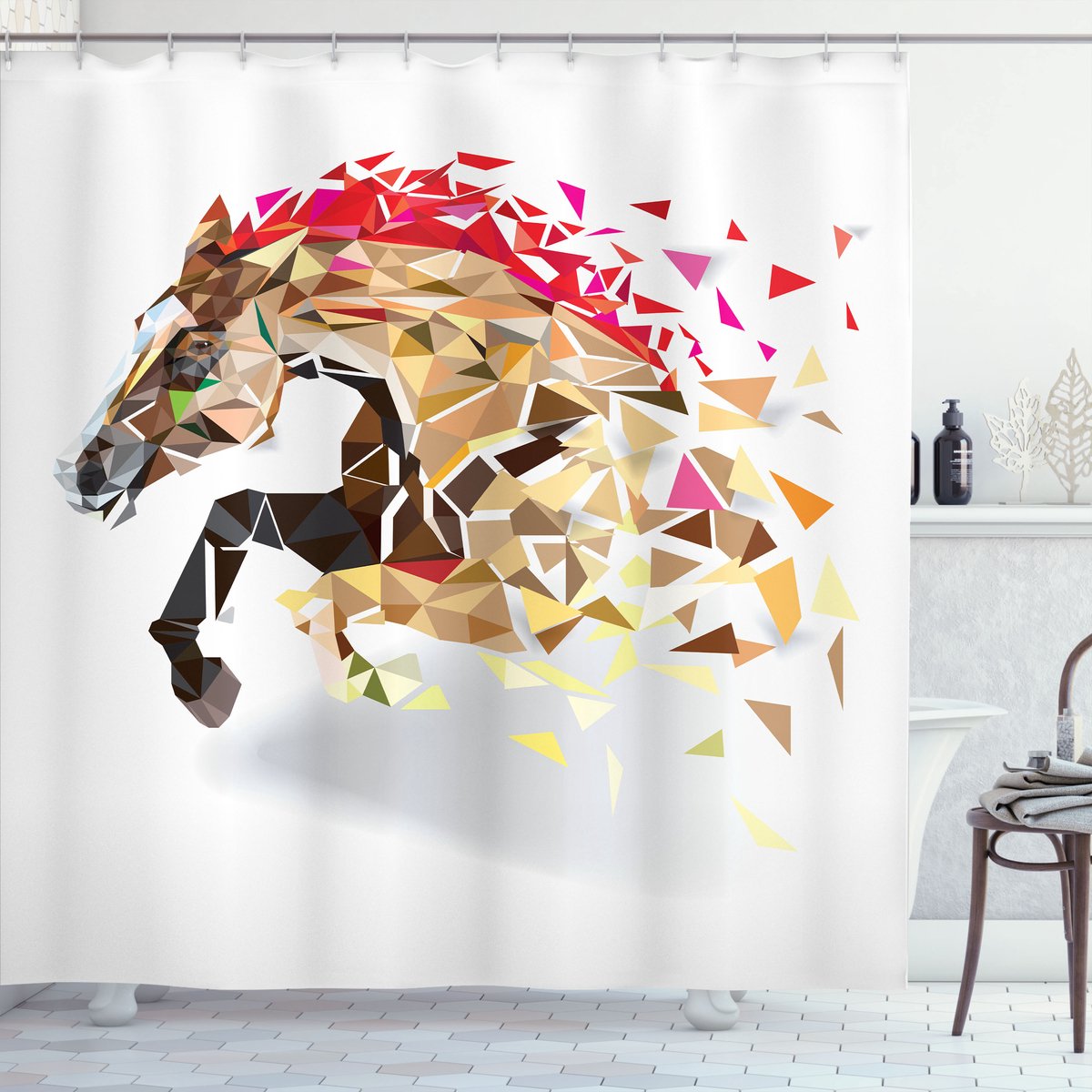 New Bed, Dier Abstracte Kunst Wilde Paard Douchegordijn Badkamer Decor Set met Haakjes, 175 cm B 220 cm L