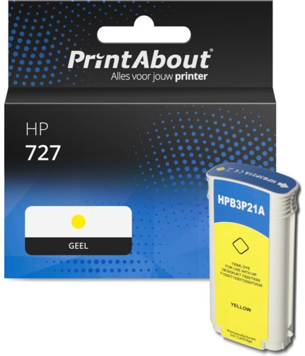 PrintAbout Huismerk HP B3P21A (727) Inktcartridge Geel Hoge capaciteit