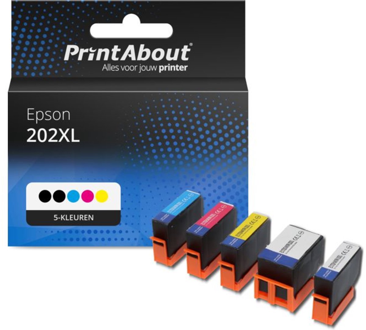 PrintAbout Huismerk Epson 202XL (C13T02E74010) Inktcartridge 5-kleuren Voordeelbundel Hoge capaciteit