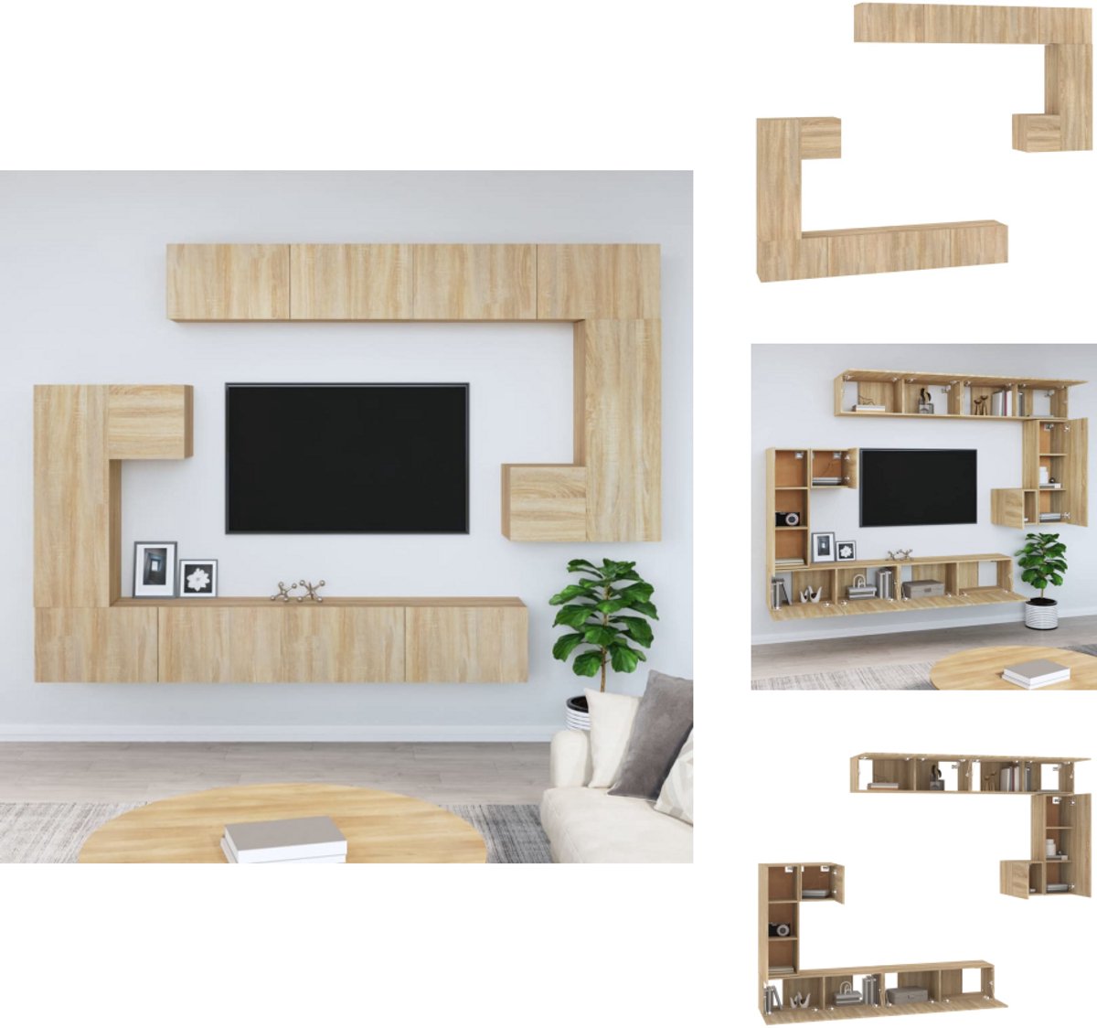 vidaXL Tv-wandmeubel - Tv-wandmeubelen - Tv-meubel - Televisiemeubel - Tv-wandmeubel bewerkt hout sonoma eikenkleurig