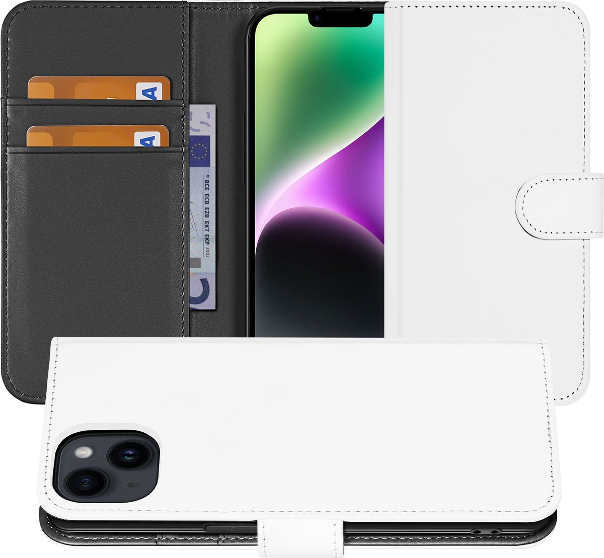 Book Case Telefoonhoesje voor de iPhone 15 Wit met Pasjeshouder