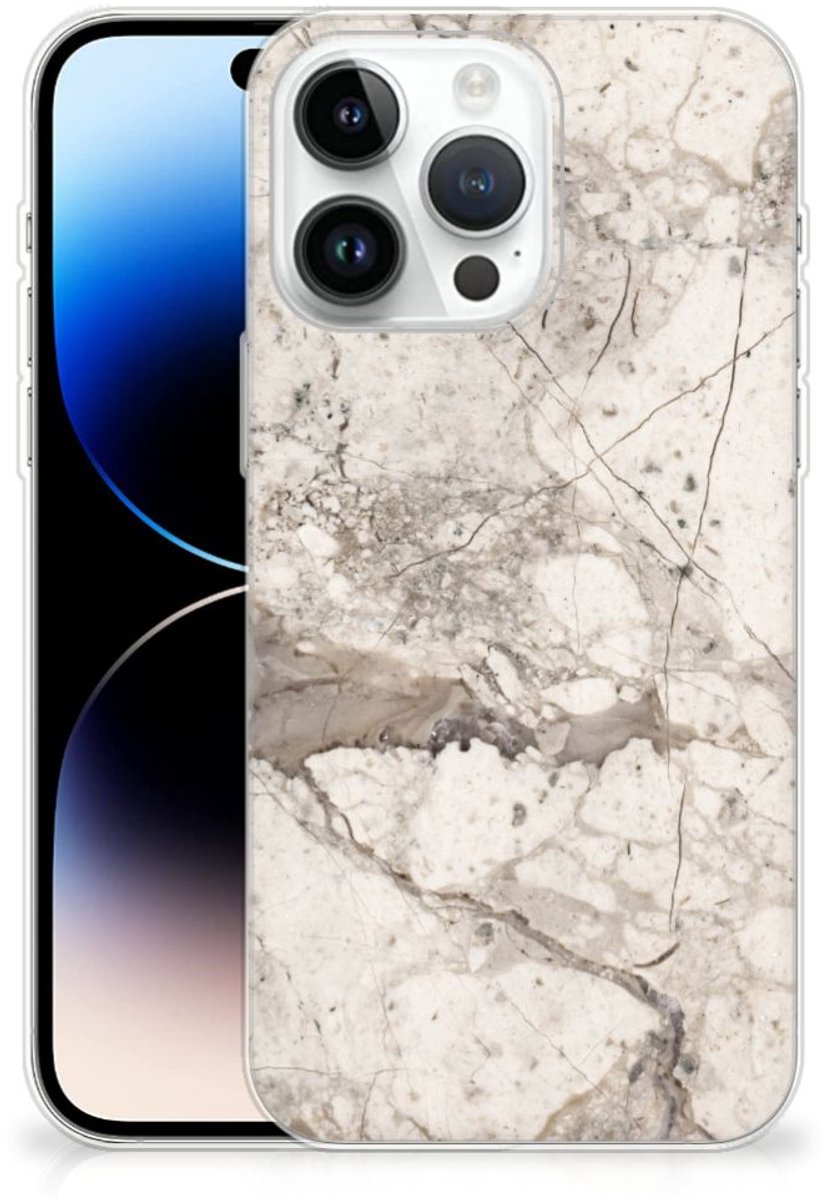 iPhone 14 Pro Max TPU Siliconen Hoesje Marmer Beige