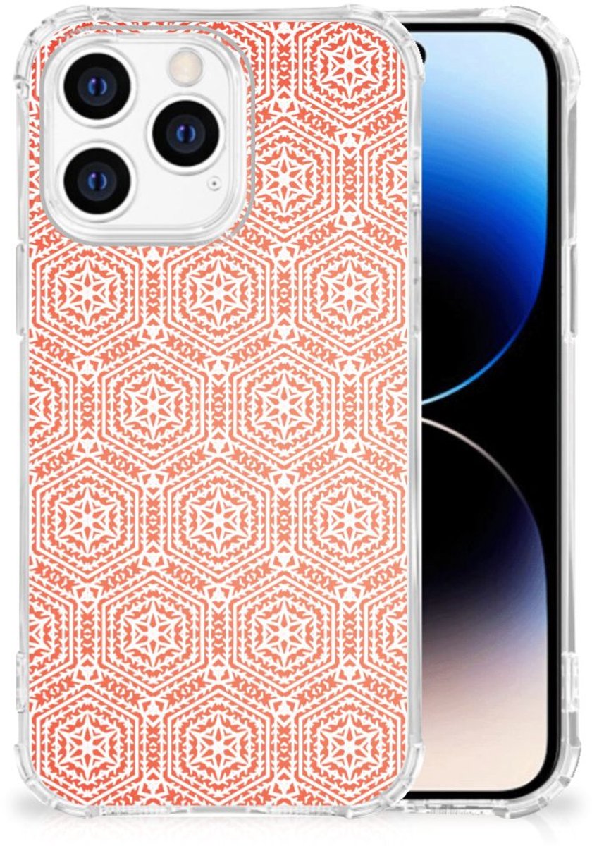 iPhone 14 Pro Doorzichtige Silicone Hoesje Pattern Orange