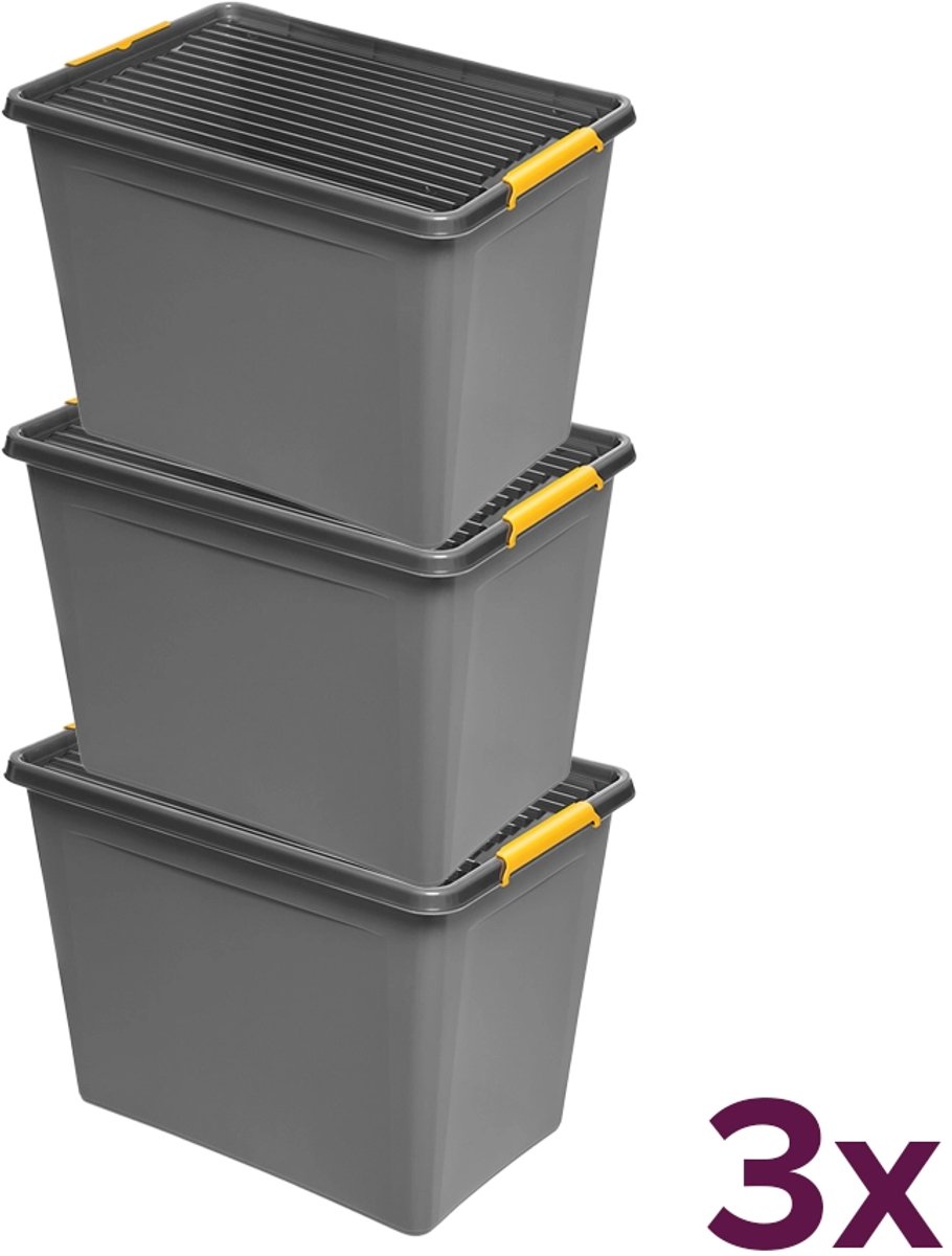 Orplast opbergbox heavy duty 80 liter (voordeelbundel) - solidstore - Grijs - Stapelbaar | Nestbaar | Met deksel | Heavy Duty | Rolbaar - Opbergbox met deksel - Opslagbak - Opslagbox- Opbergbak