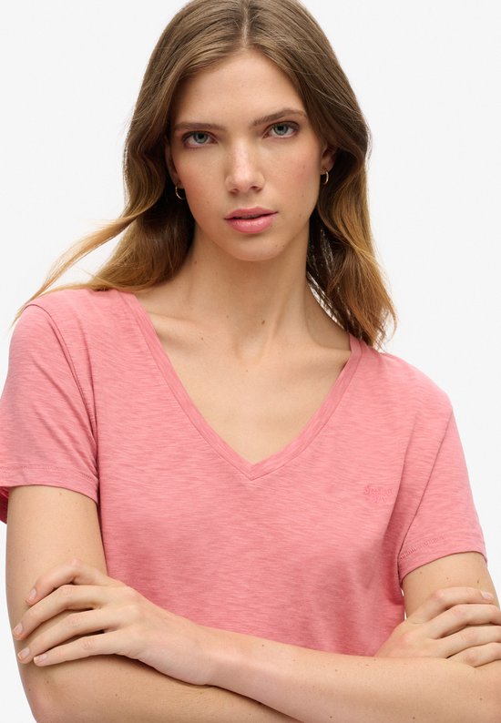 Superdry Studios Slub Emb Vee Tee Dames T-Shirt - Roze - Maat S