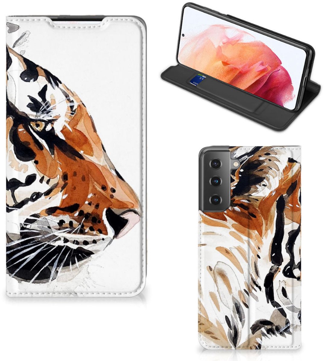Bookcase Samsung Galaxy S21 Watercolor Tiger