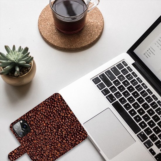 PU Premium Housse pour iPhone 14 Pro Portefeuille Grains De Café