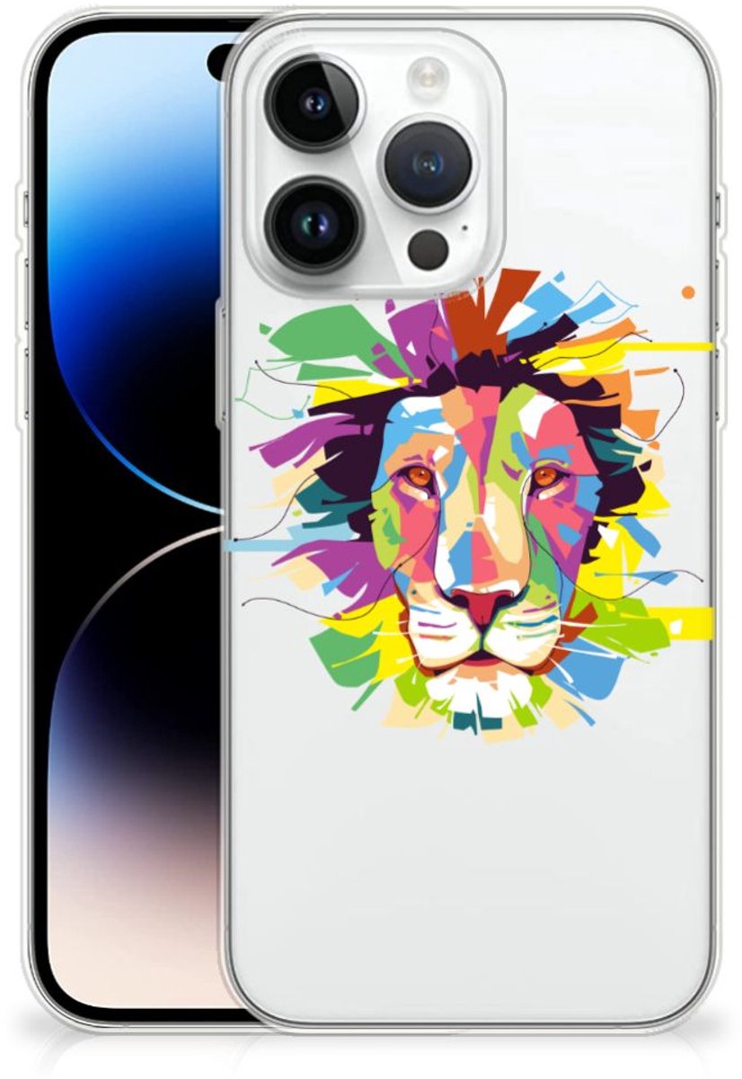 Back Cover voor iPhone 14 Pro Max Telefoonhoesje met Naam Lion Color