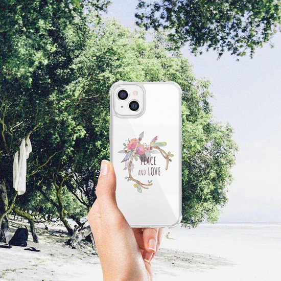 Coque de protection pour téléphone portable Apple iPhone 14 Plus, jolie coque arrière en TPU avec bord transparent, texte Boho